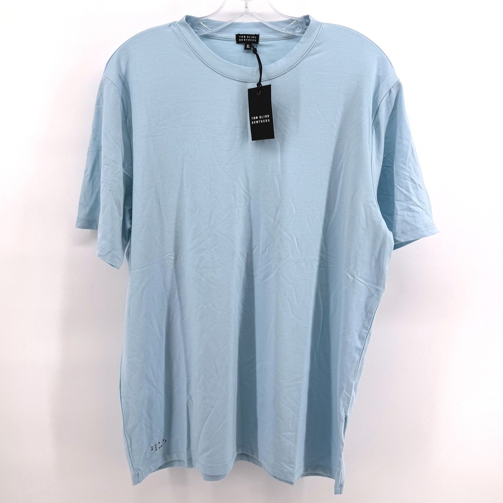 Two Blind Brothers T-Shirt Men XL Blue Braille Detail Short Sleeve Crew Neck Tee